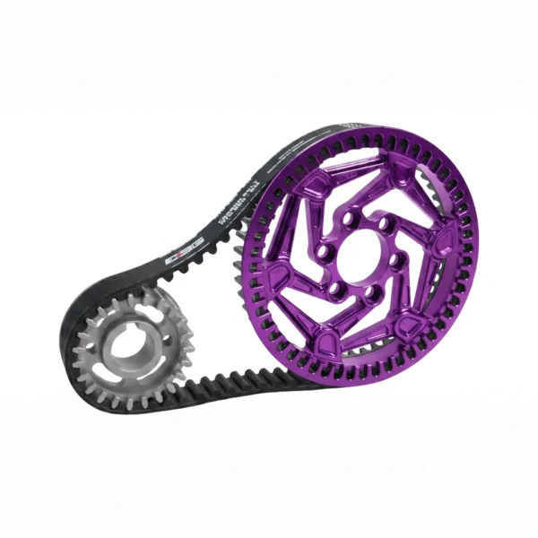 EBG Primary Drive Pulley Kit V2 for 79Bike Falcon GT/M/Pro — Galaxy Purple CNC 7075-T6 rear pulley, 420J2 front pulley and carbon belt