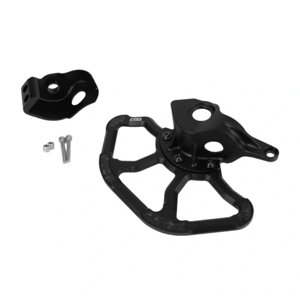EBG Surron Ultra Bee front rotor guard and fork guard for Sirris F43 Fork, CNC 7075-T6 aluminum, Black