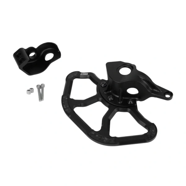 EBG Surron Ultra Bee front rotor guard and fork guard for Stock KKE Fork, CNC 7075-T6 aluminum, Black