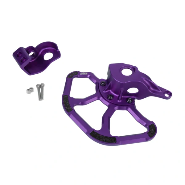 EBG Surron Ultra Bee front rotor guard and fork guard for Stock KKE Fork, CNC 7075-T6 aluminum, Galaxy Purple