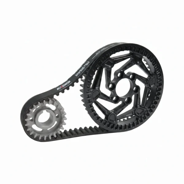 EBG Primary Drive Pulley Kit V2 for Talaria XXX — Black CNC 7075-T6 rear pulley, 420J2 front pulley and carbon belt