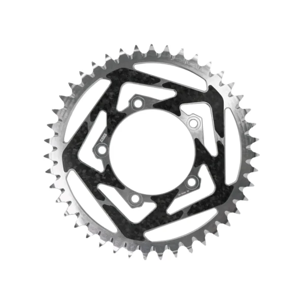 Surron Light Bee 2 520 rear sprocket – raw silver 7075-T6 aluminum with carbon fiber inlay