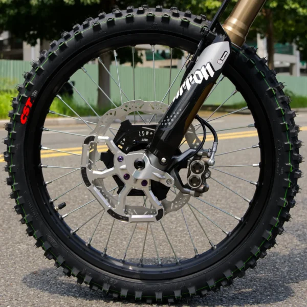 Surron Light Bee 2 front brake rotor guard V2 installed – detail 1