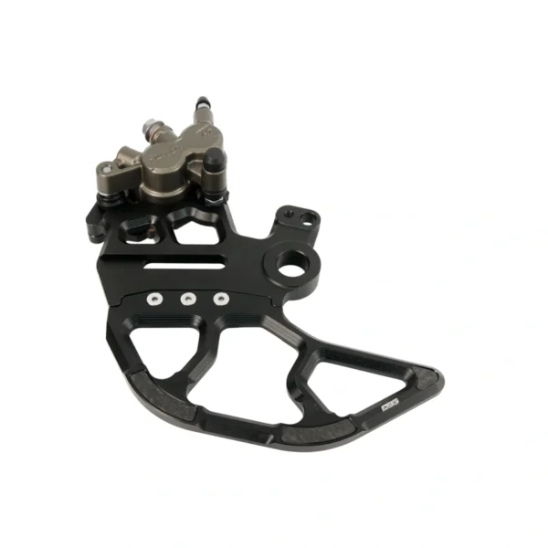 Ultra Bee caliper mounted on the EBG Talaria Komodo one-piece rear bracket with integrated rotor guard